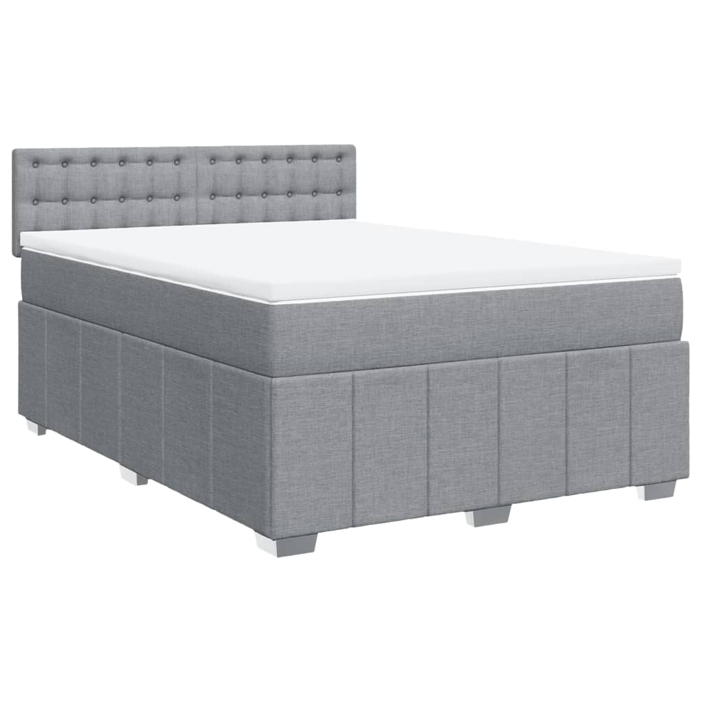 vidaXL Boxspring met matras stof lichtgrijs 140x190 cm grijs, foto 3