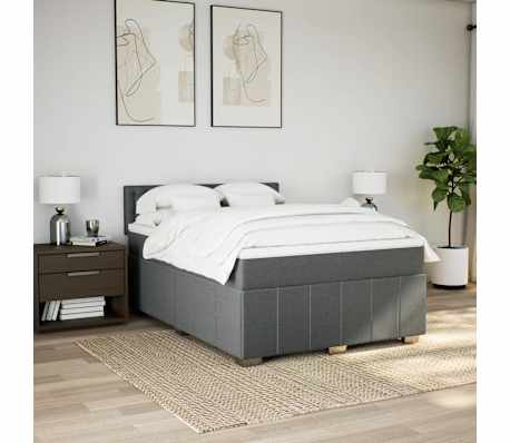 vidaXL Cama com molas/colchão 140x190 cm tecido cinzento-escuro