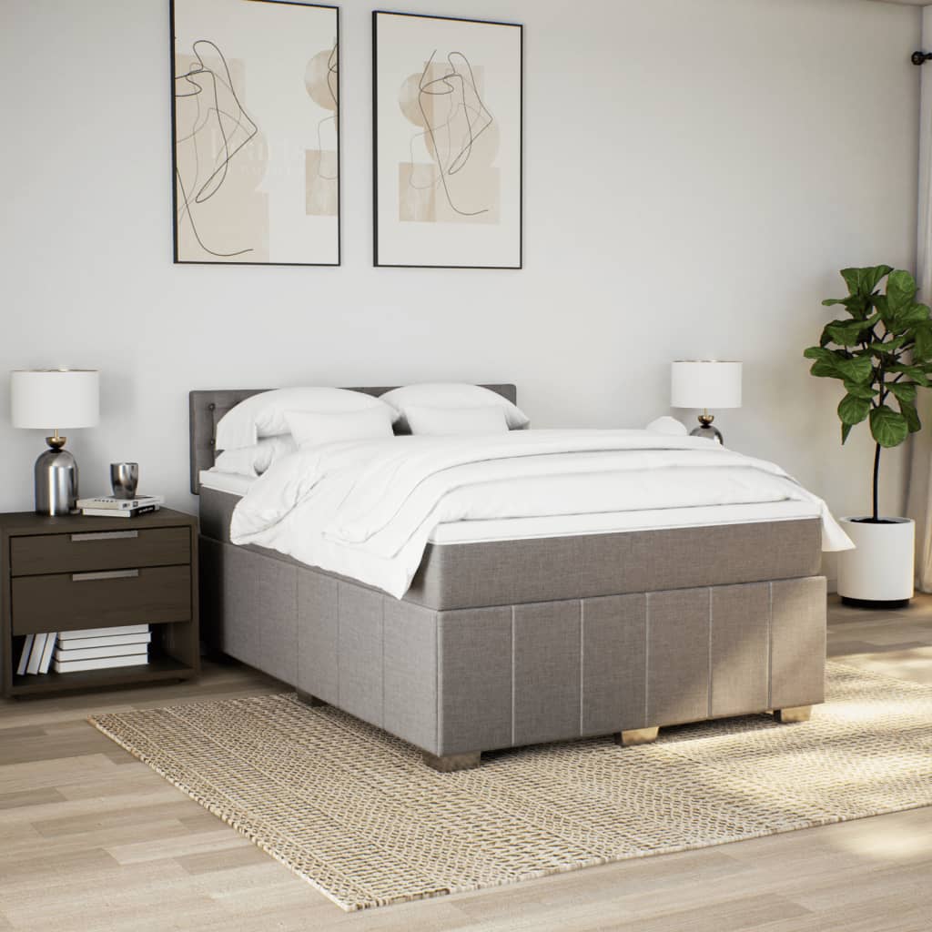 vidaXL Boxspring met matras stof taupe 140x190 cm afbeelding