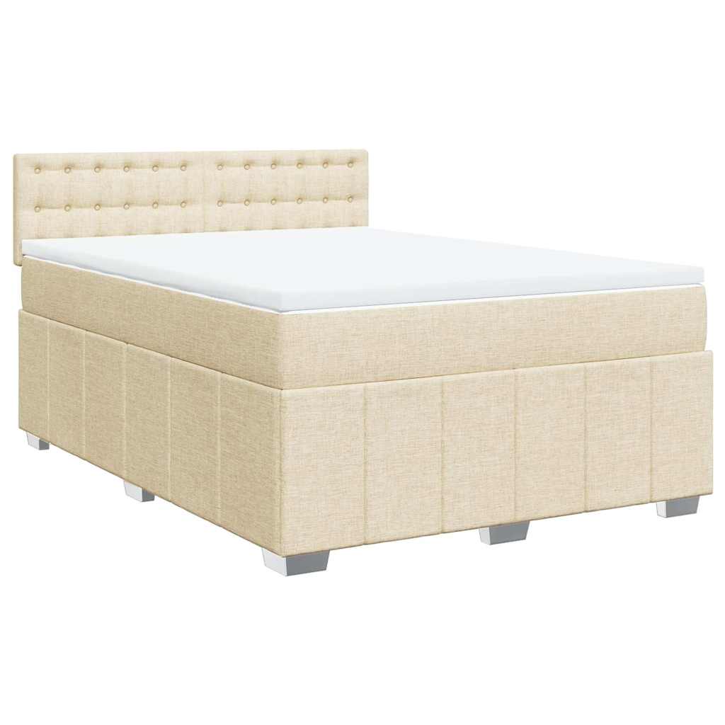 vidaXL Box spring postelja z vzmetnico krem 140x190 cm blago