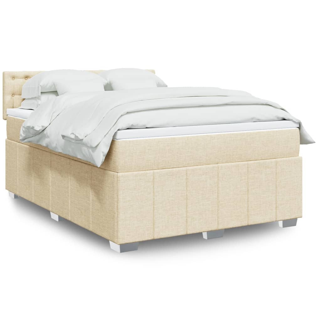 vidaXL Boxspringbett mit Matratze Creme 140x190 cm Stoff