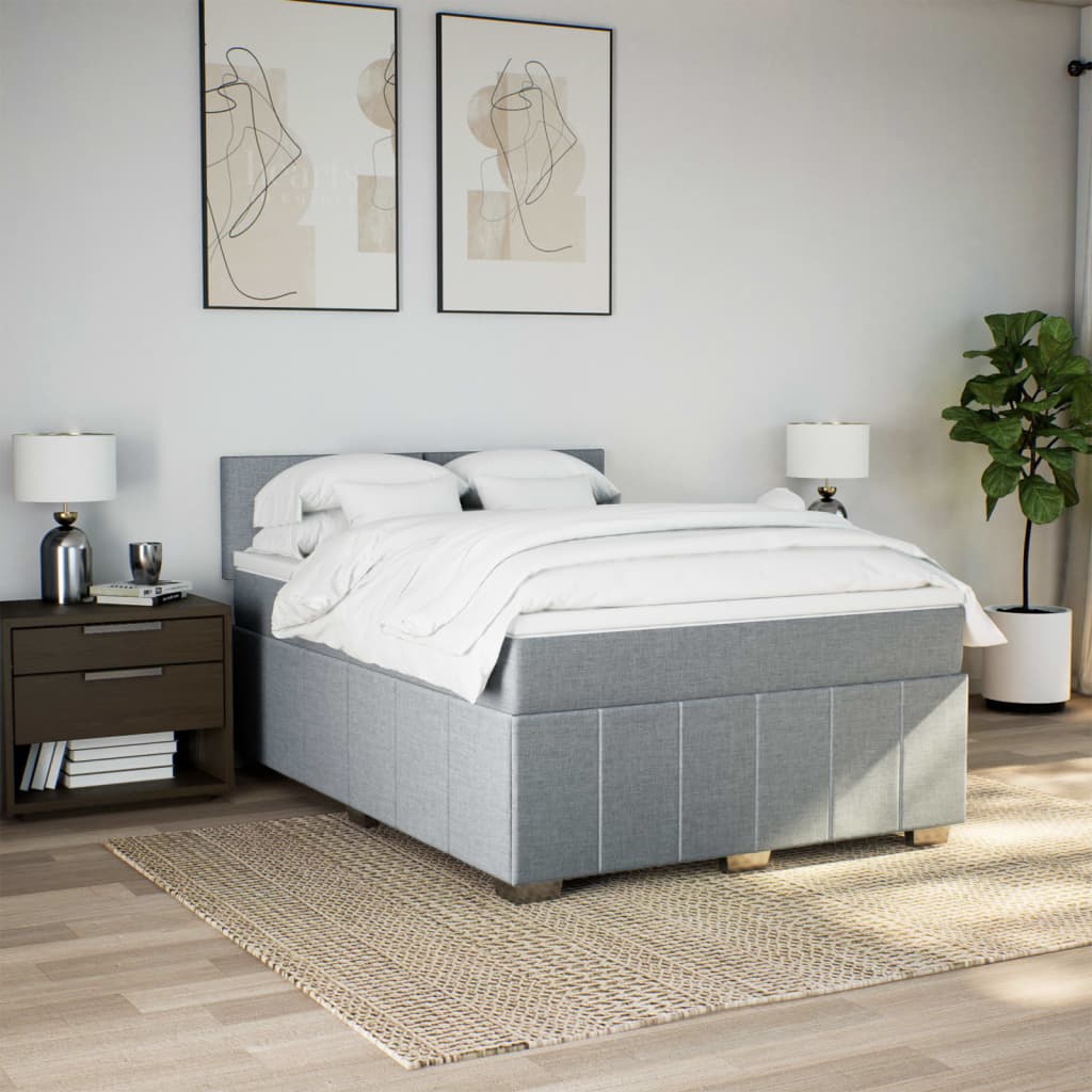 vidaXL Boxspring met matras stof lichtgrijs 140x200 cm grijs, foto 2