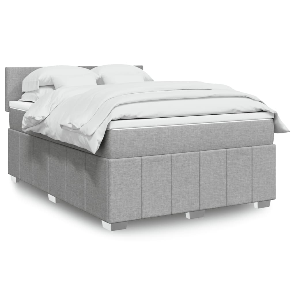 vidaXL Boxspringbett mit Matratze Hellgrau 140x200 cm Stoff