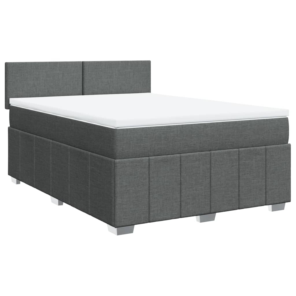 vidaXL Pat box spring cu saltea, gri închis, 140x200 cm, textil