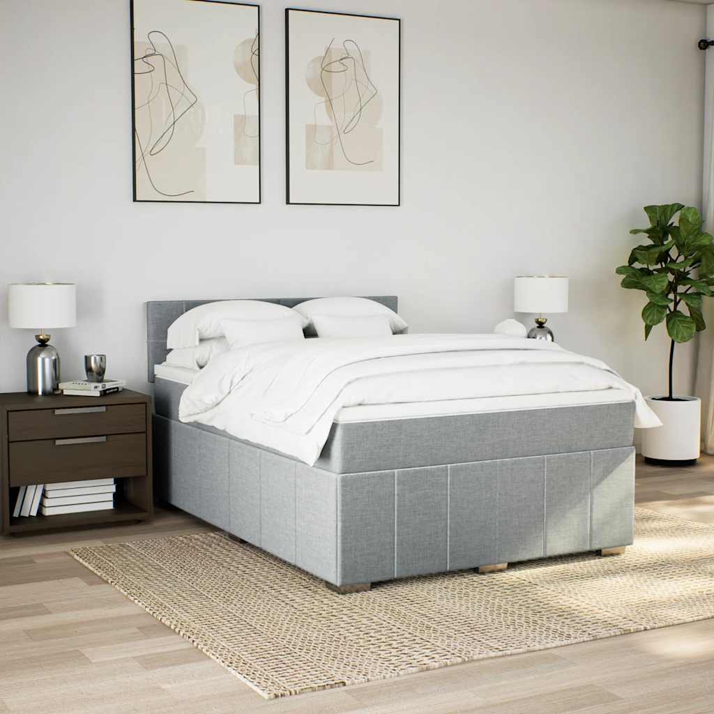 vidaXL Boxspring met matras stof lichtgrijs 140x200 cm afbeelding