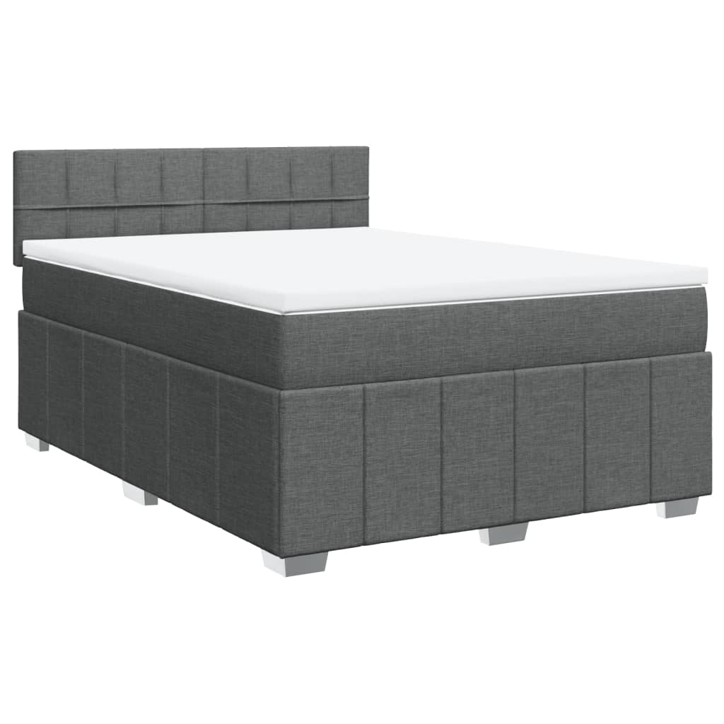 vidaXL Pat box spring cu saltea, gri închis, 140x200 cm, textil
