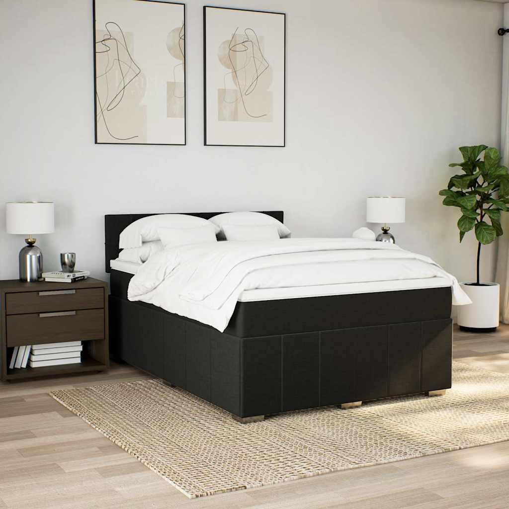 vidaXL Boxspring met matras stof zwart 140x200 cm, foto 2