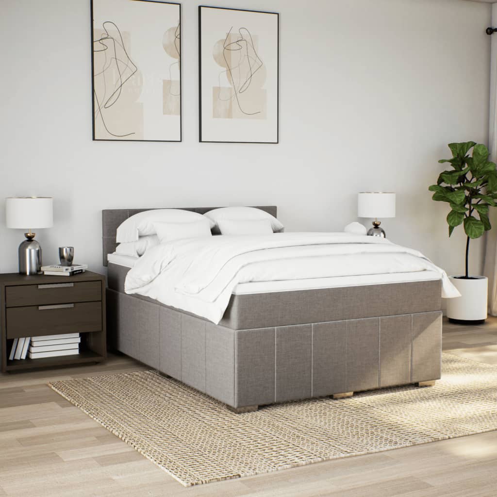 vidaXL Boxspring met matras stof taupe 140x200 cm afbeelding