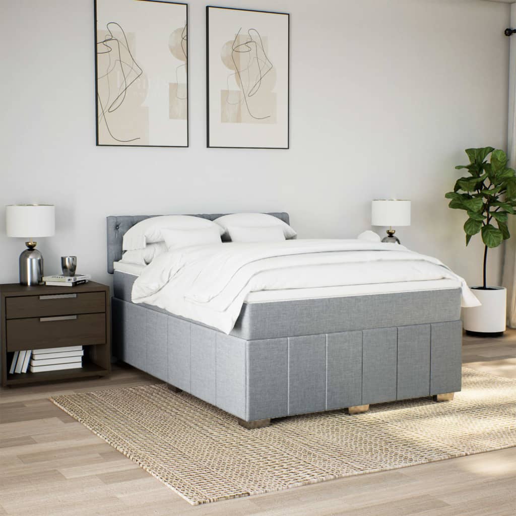 vidaXL Boxspring met matras stof lichtgrijs 140x200 cm grijs, foto 2