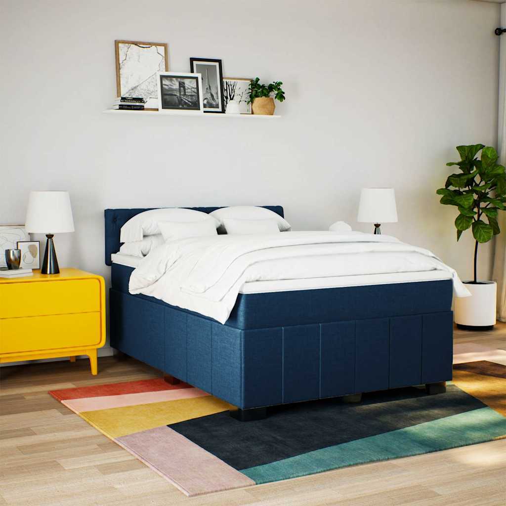 vidaXL Boxspring met matras stof blauw 140x200 cm, foto 2
