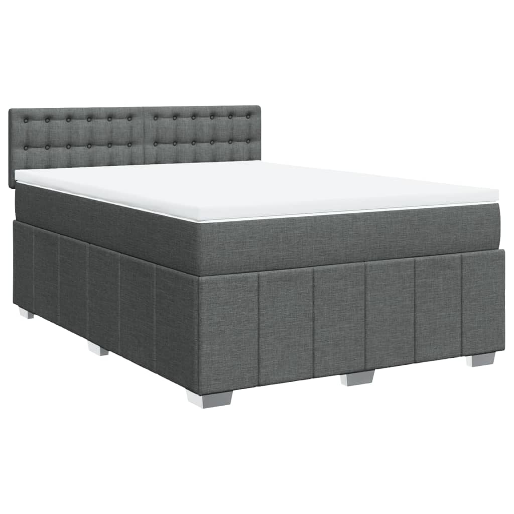 vidaXL Pat box spring cu saltea, gri închis, 140x200 cm, textil