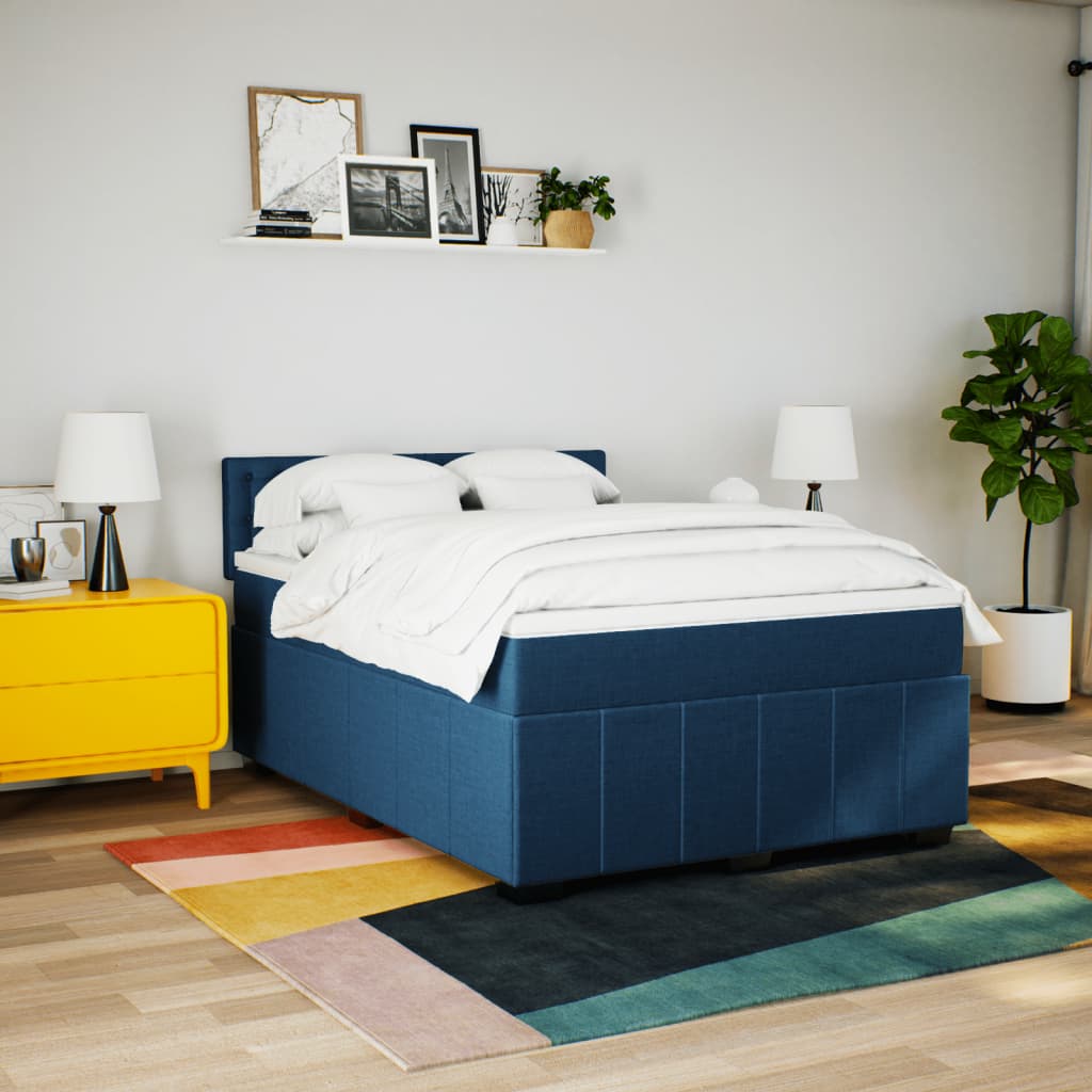 vidaXL Boxspring met matras stof blauw 140x200 cm afbeelding