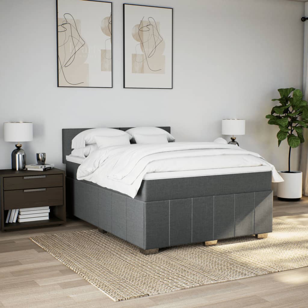 vidaXL Boxspring met matras stof donkergrijs 160x200 cm afbeelding