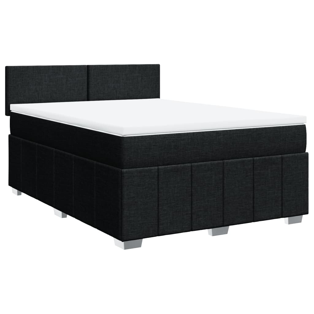 vidaXL Pat box spring cu saltea, negru, 160x200 cm, textil