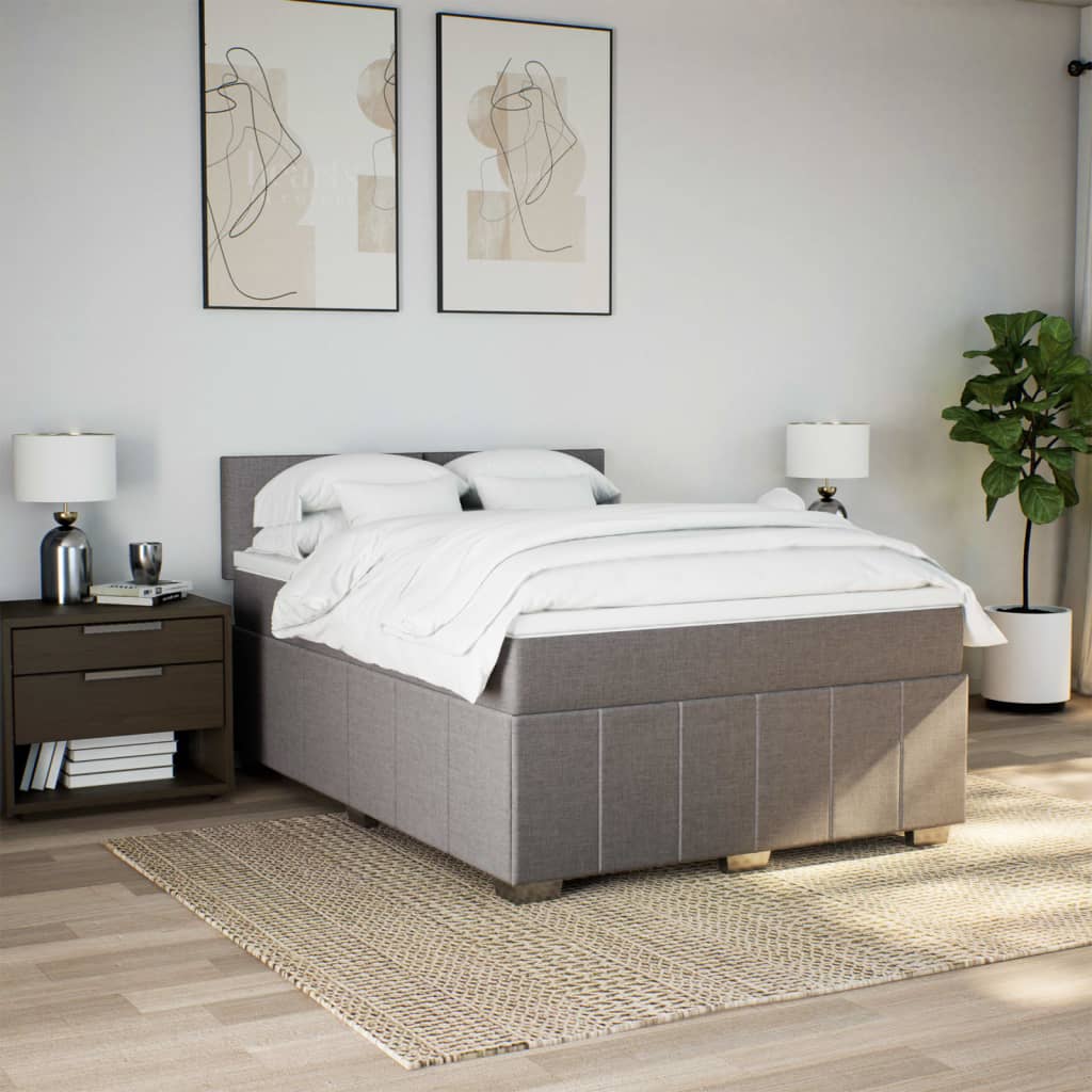 vidaXL Boxspring met matras stof taupe 160x200 cm afbeelding