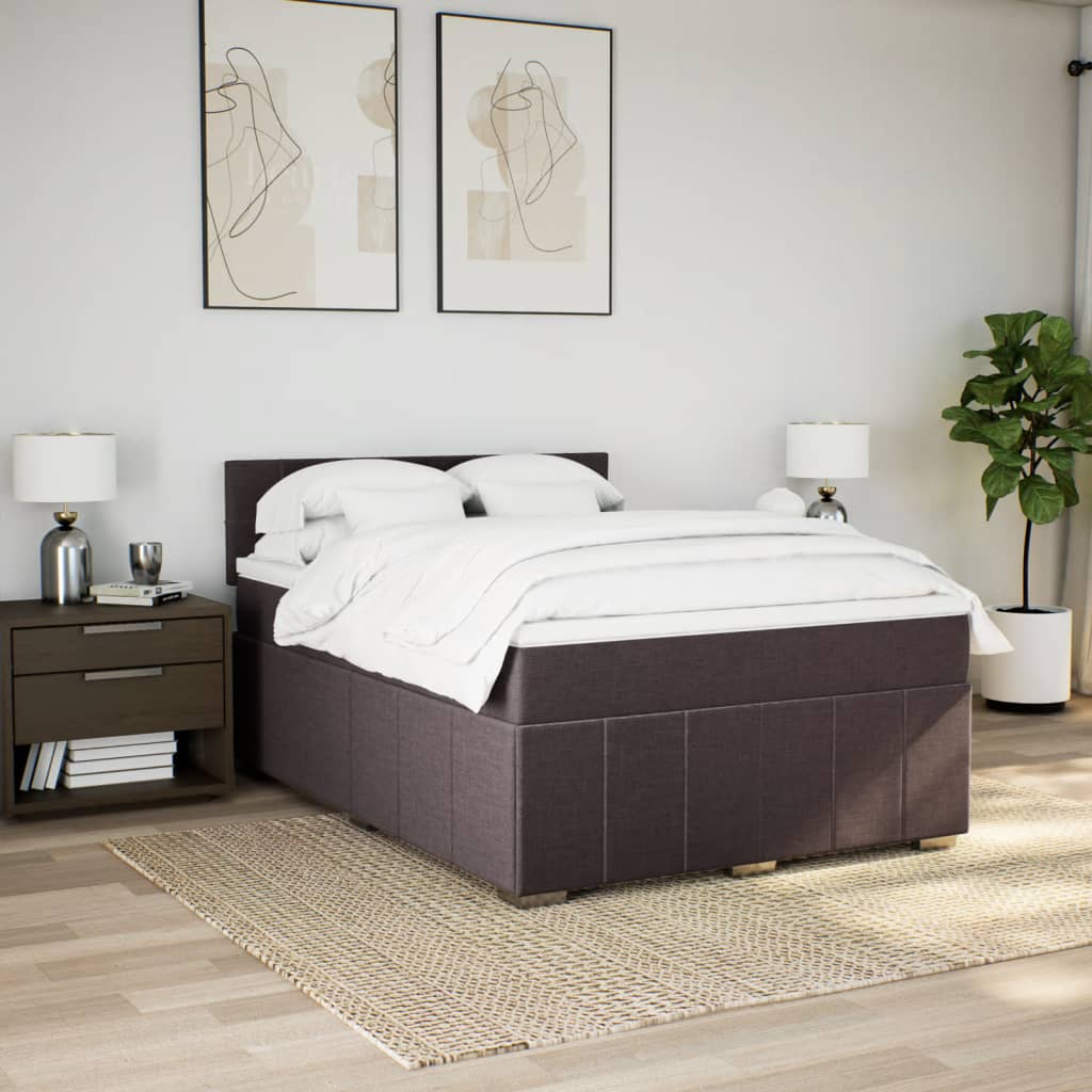 vidaXL Boxspring met matras stof donkerbruin 160x200 cm bruin, foto 2