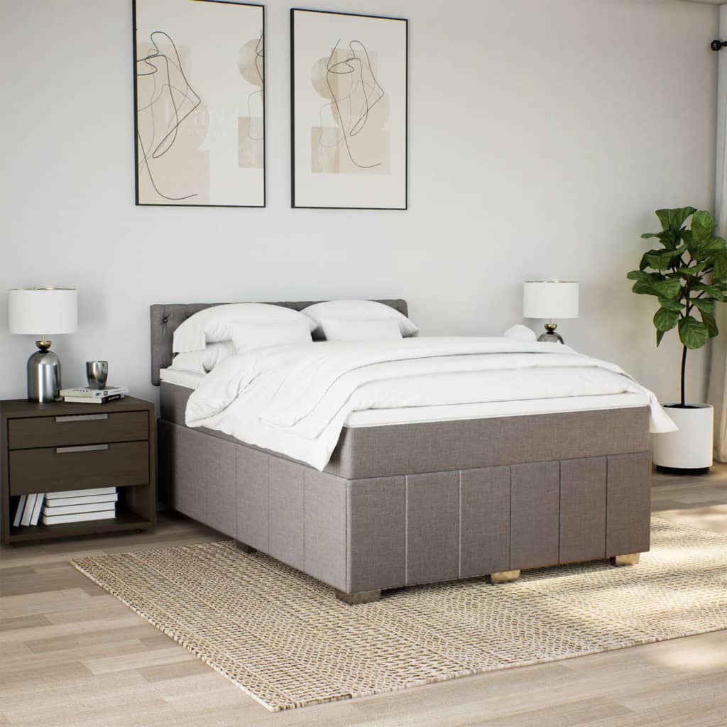 vidaXL Boxspring met matras stof taupe 160x200 cm afbeelding