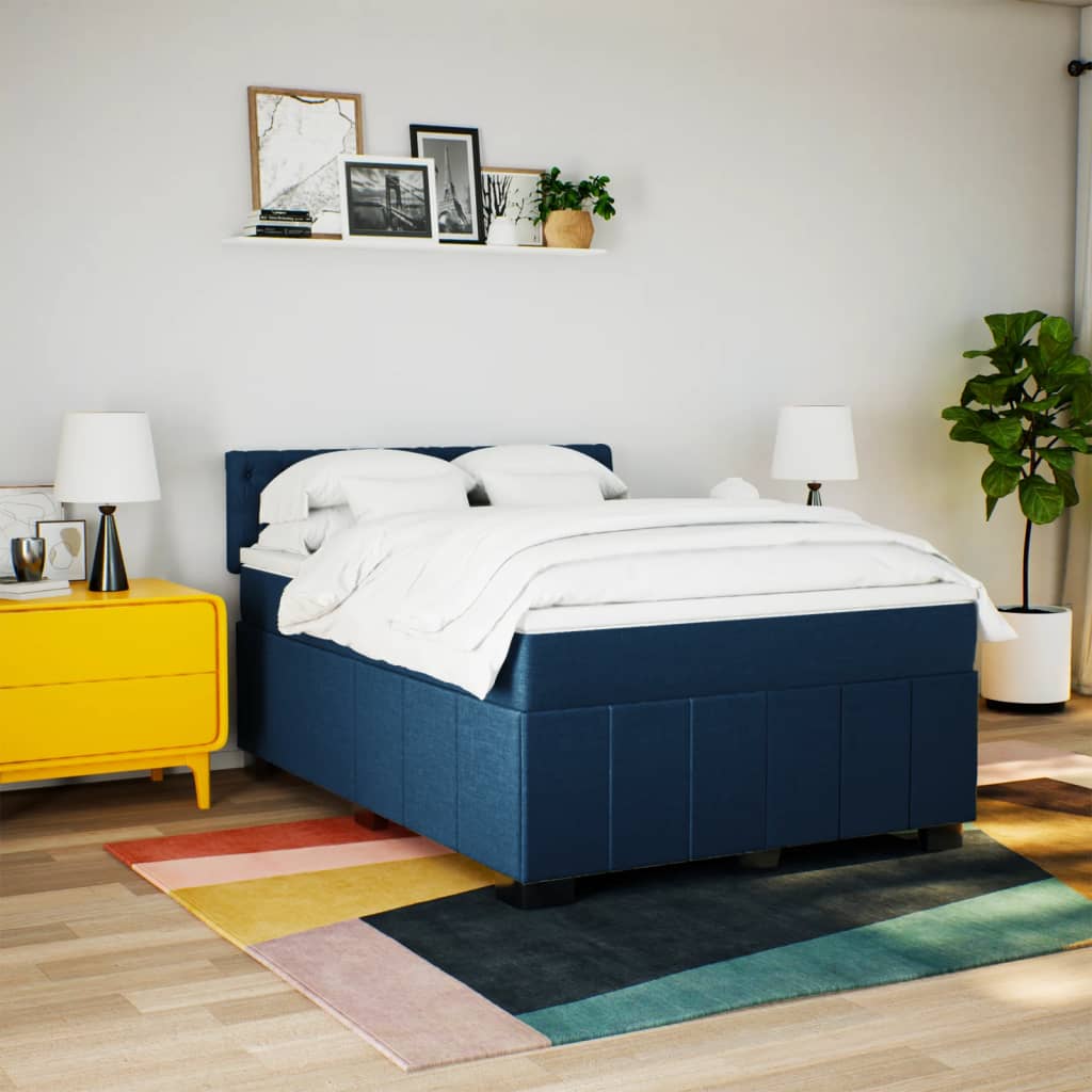 vidaXL Boxspring met matras stof blauw 160x200 cm, foto 2