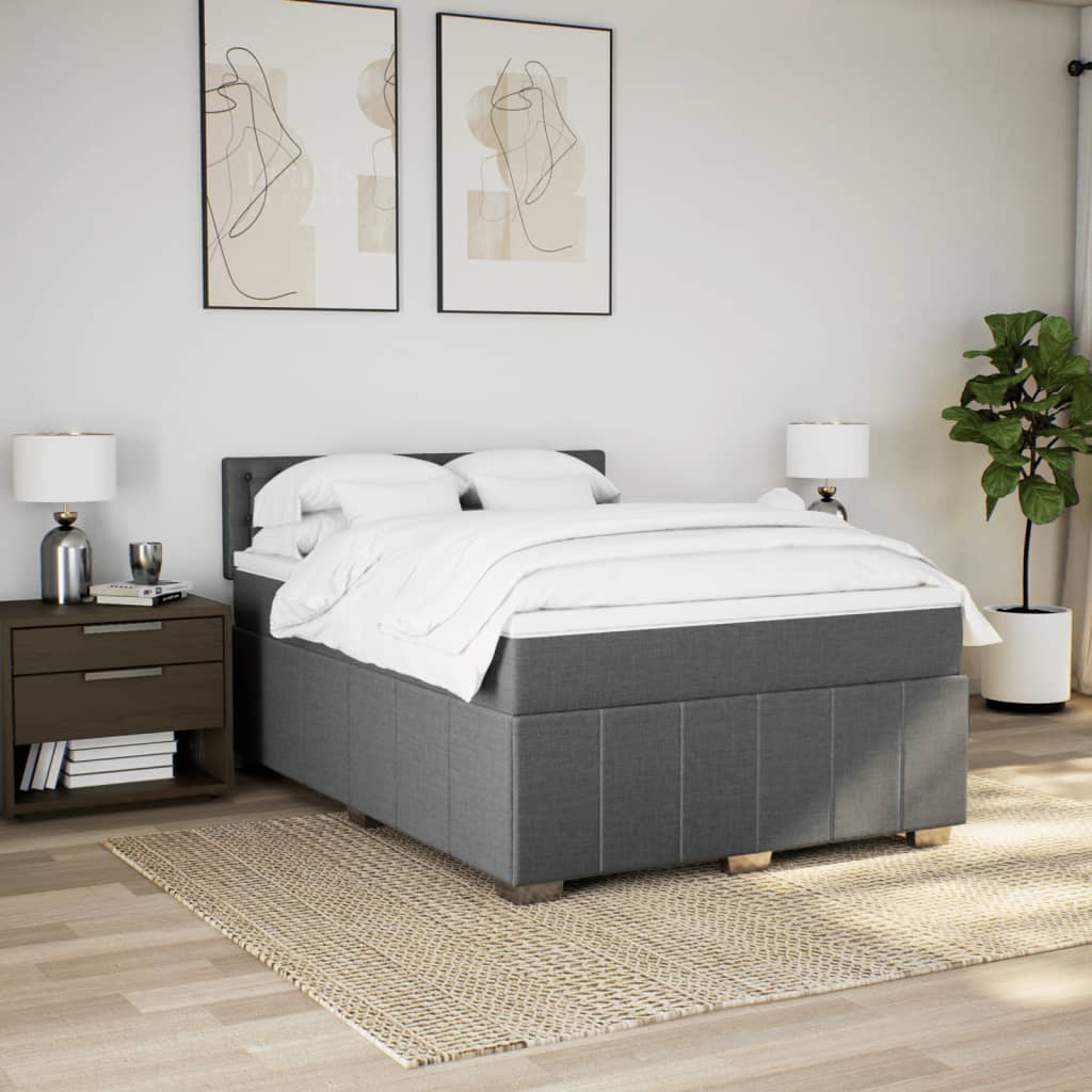 vidaXL Boxspring met matras stof donkergrijs 160x200 cm grijs, foto 2