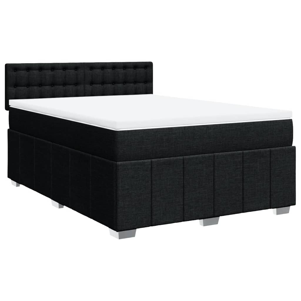 vidaXL Pat box spring cu saltea, negru, 160x200 cm, textil