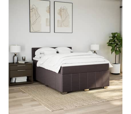vidaXL Boxspring met matras stof donkerbruin 160x200 cm