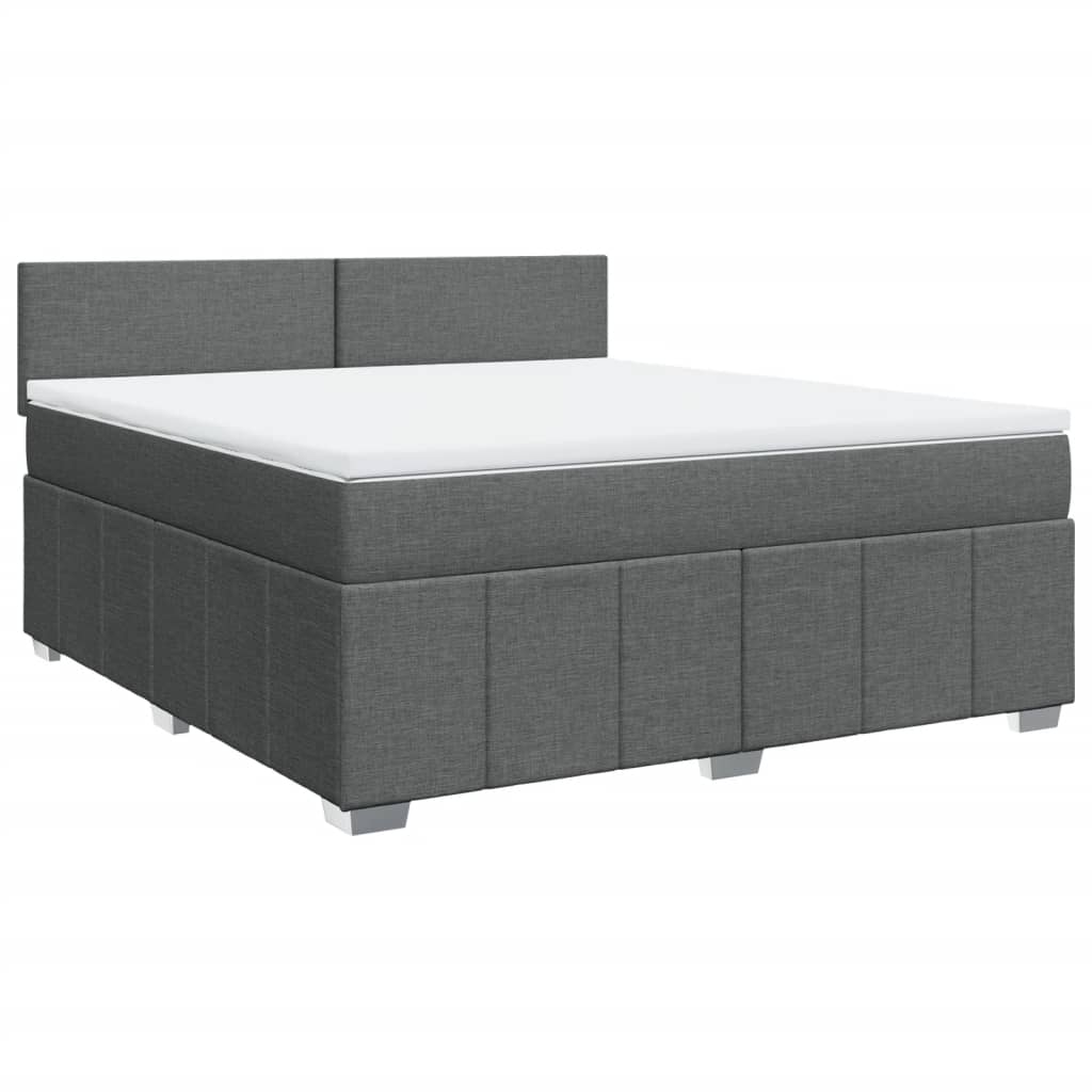 vidaXL Pat box spring cu saltea, gri închis, 180x200 cm, textil