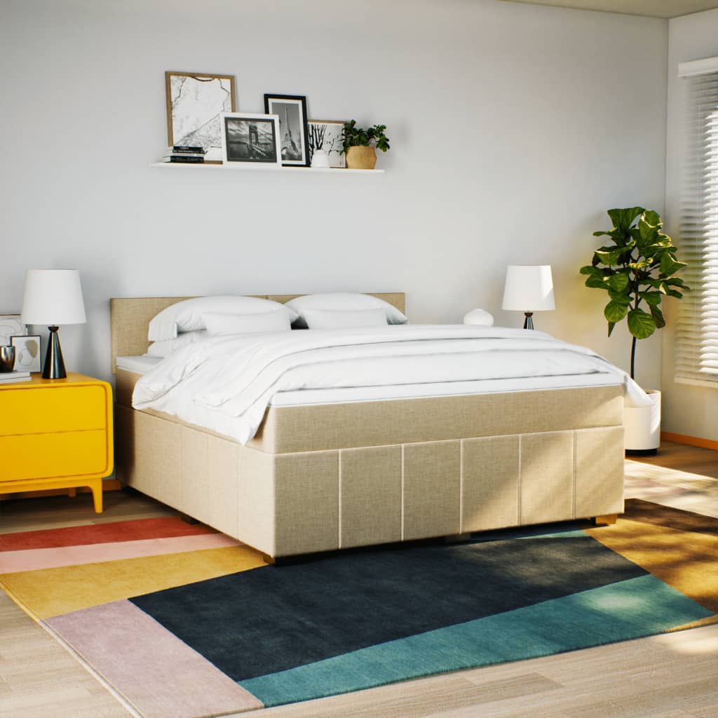 vidaXL Boxspring met matras stof crèmekleurig 180x200 cm afbeelding