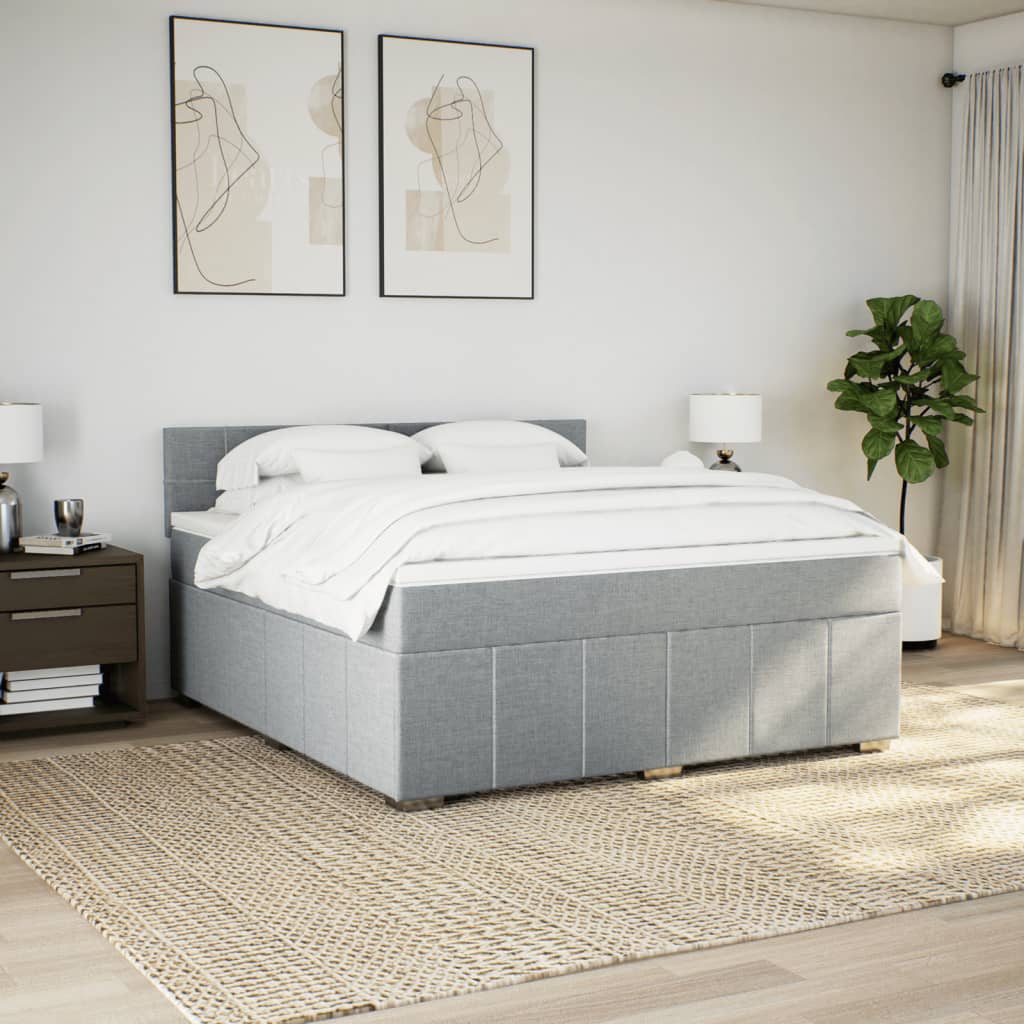 vidaXL Boxspring met matras stof lichtgrijs 180x200 cm grijs, foto 2