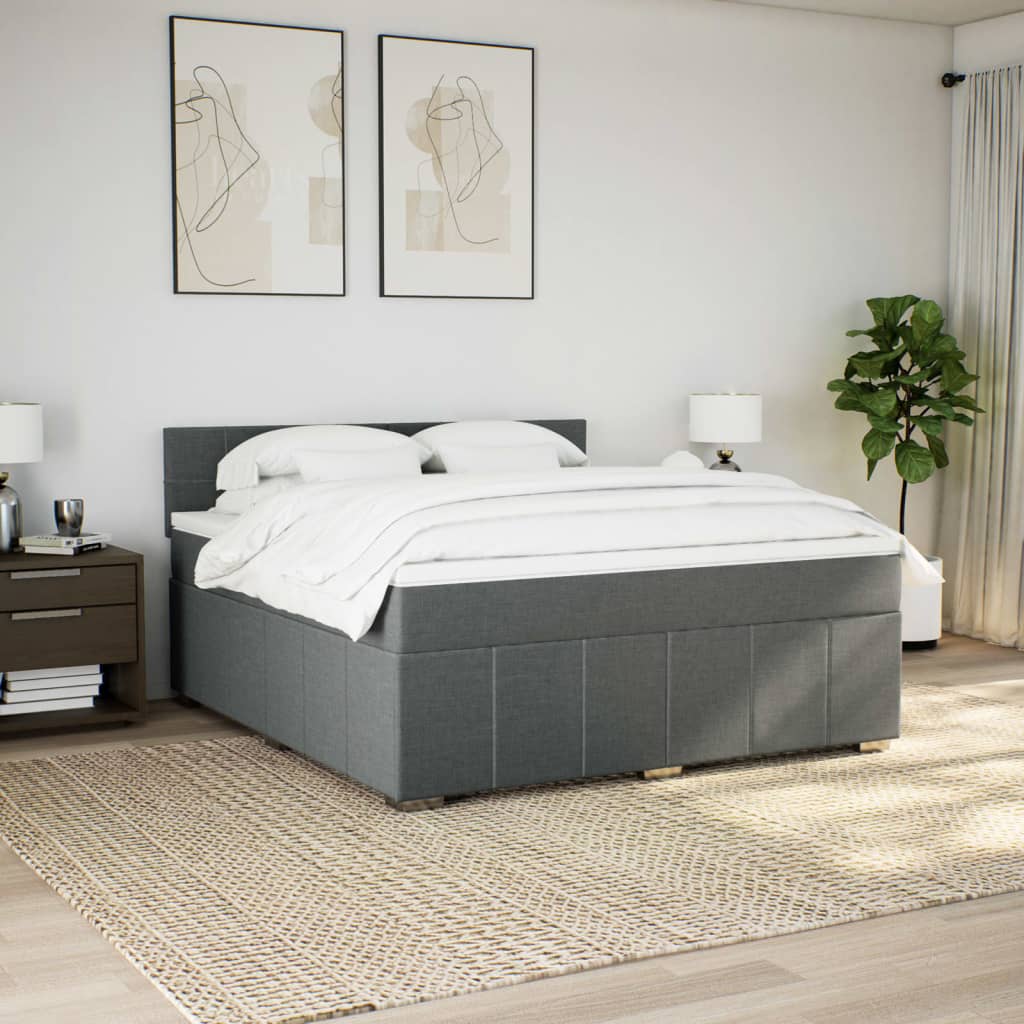vidaXL Boxspring met matras stof donkergrijs 180x200 cm afbeelding