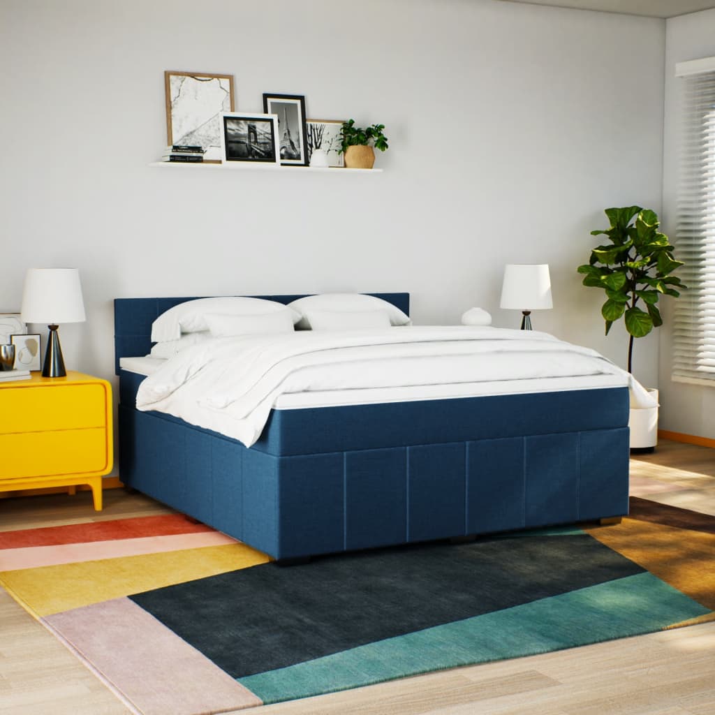 vidaXL Boxspring met matras stof blauw 180x200 cm afbeelding
