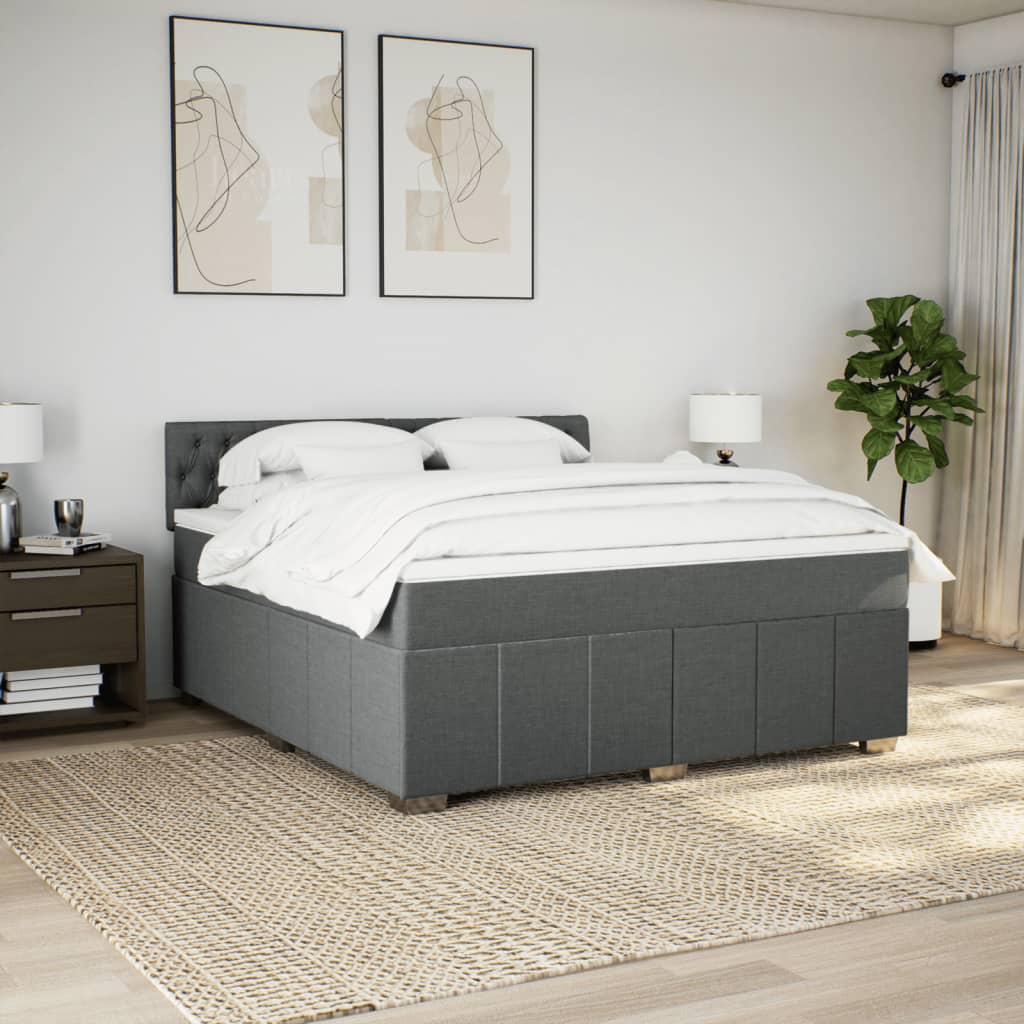 vidaXL Boxspring met matras stof donkergrijs 180x200 cm afbeelding