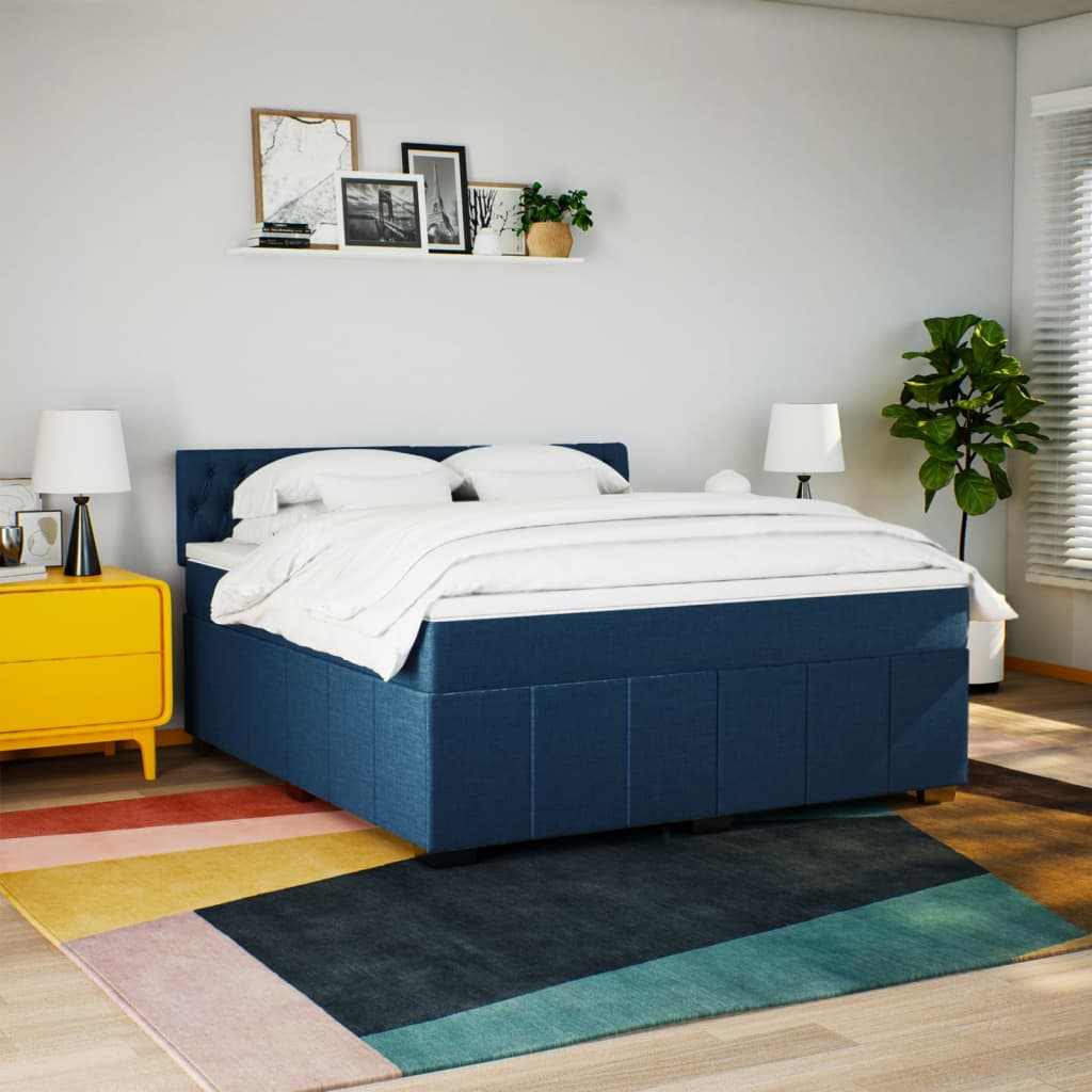 vidaXL Boxspring met matras stof blauw 180x200 cm afbeelding