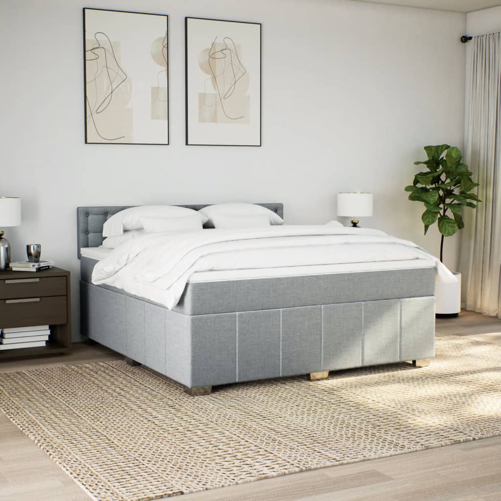 vidaXL Boxspring met matras stof lichtgrijs 180x200 cm grijs, foto 2