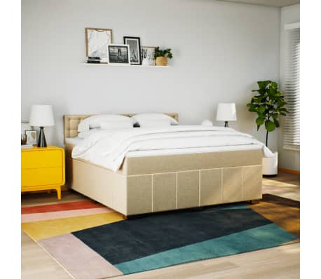 vidaXL Pat continental cu saltea, crem, 180x200 cm, textil