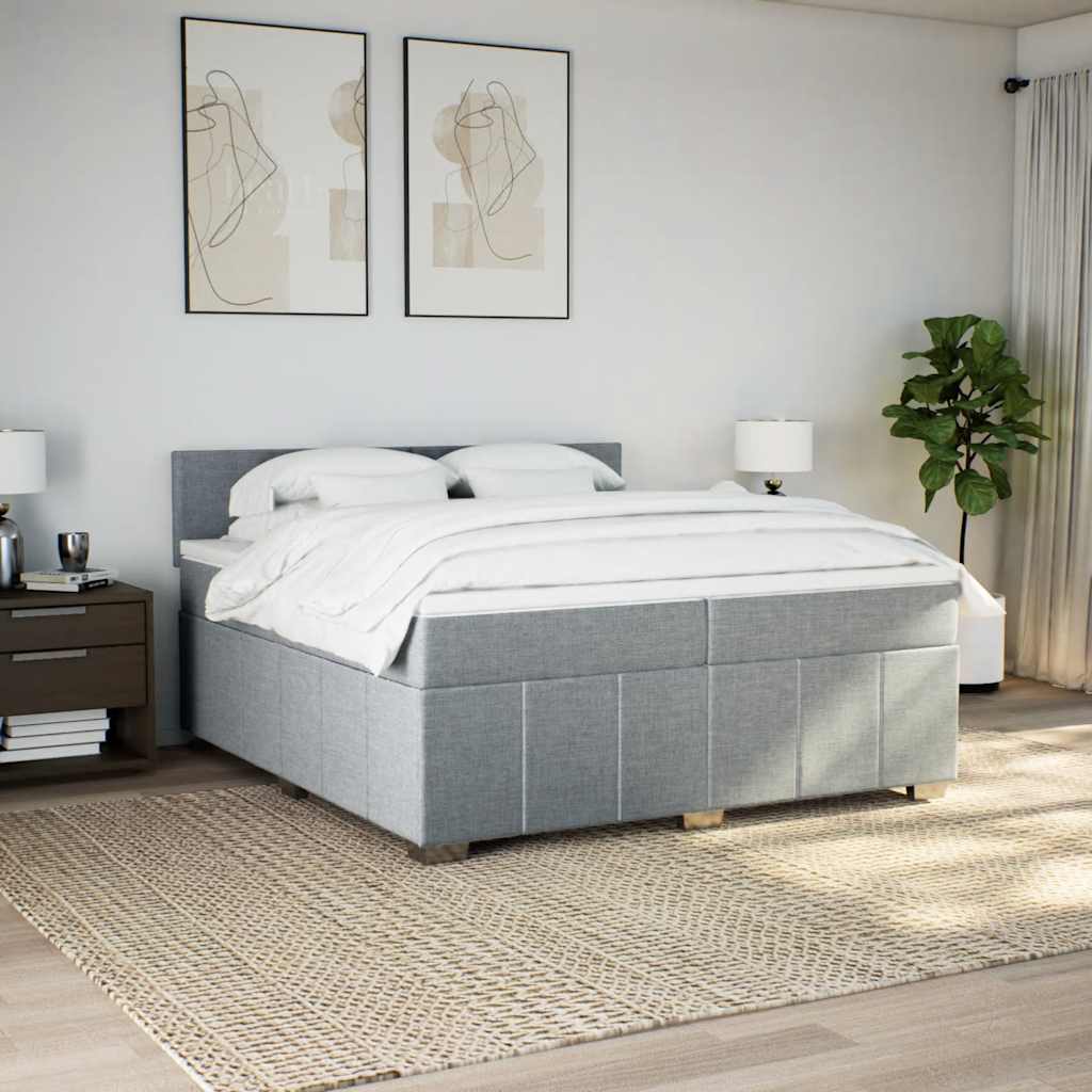 vidaXL Boxspring met matras stof lichtgrijs 200x200 cm afbeelding