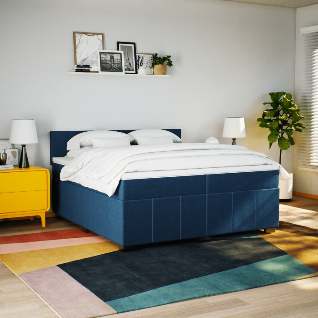 vidaXL Boxspring met matras stof blauw 200x200 cm, foto 2