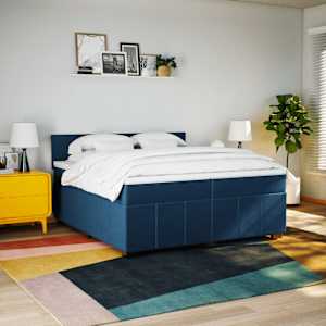 Box spring postel s matrací modrá 200x200 cm textil - obrázek 3