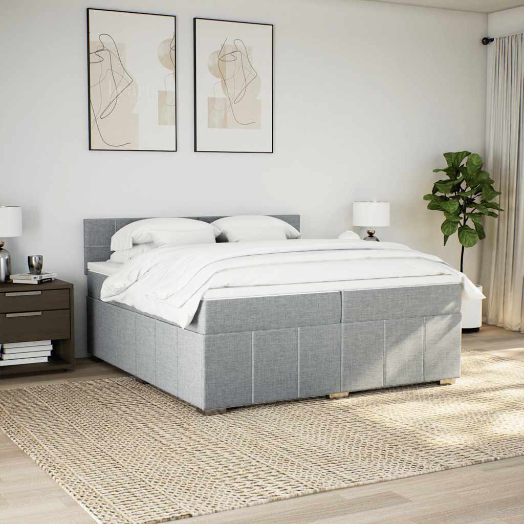 vidaXL Boxspring met matras stof lichtgrijs 200x200 cm grijs, foto 2