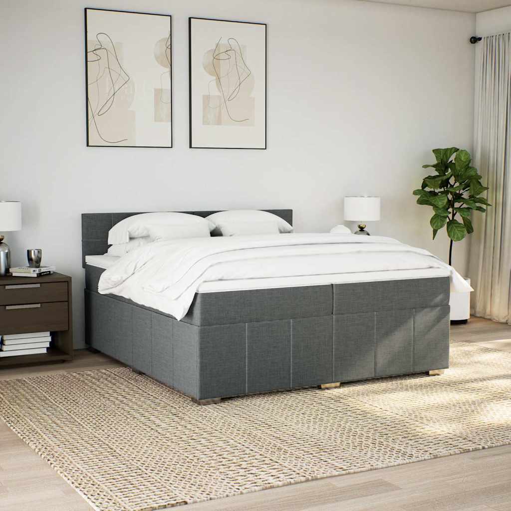 vidaXL Boxspring met matras stof donkergrijs 200x200 cm grijs, foto 2