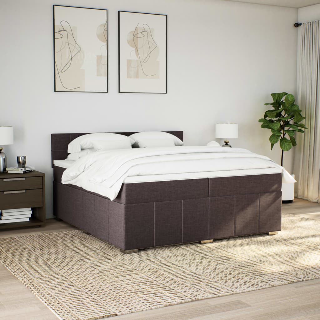 vidaXL Boxspring met matras stof donkerbruin 200x200 cm afbeelding