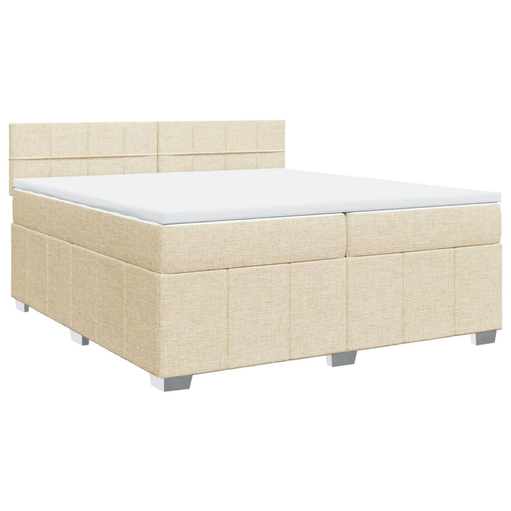 vidaXL Box spring postelja z vzmetnico krem 200x200 cm blago