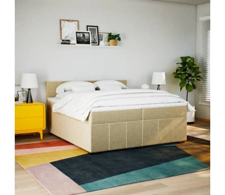 vidaXL Cama com molas/colch&atilde;o 200x200 cm tecido cor creme
