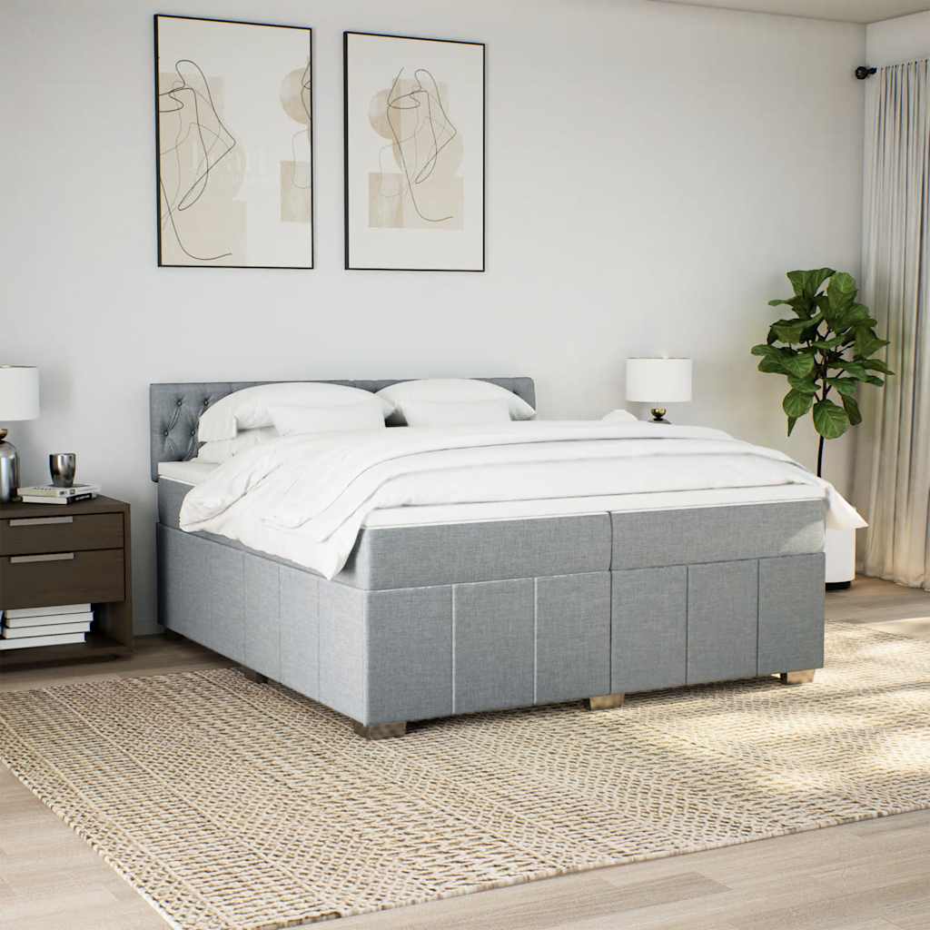 vidaXL Boxspring met matras stof lichtgrijs 200x200 cm afbeelding