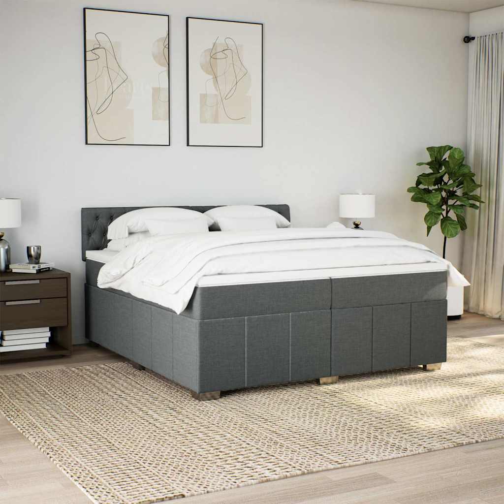 vidaXL Boxspring met matras stof donkergrijs 200x200 cm grijs, foto 2