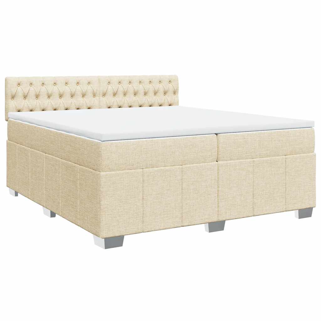 vidaXL Box spring postelja z vzmetnico krem 200x200 cm blago