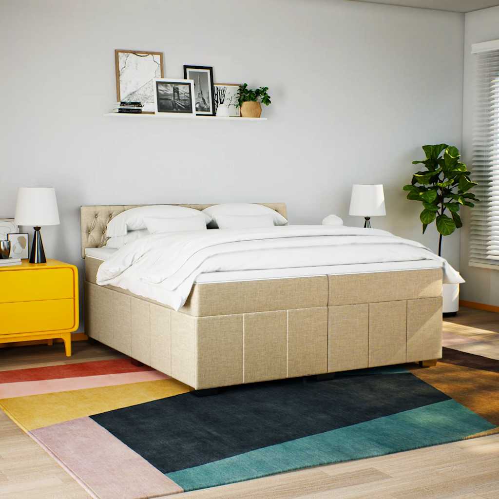 vidaXL Boxspring met matras stof crèmekleurig 200x200 cm afbeelding