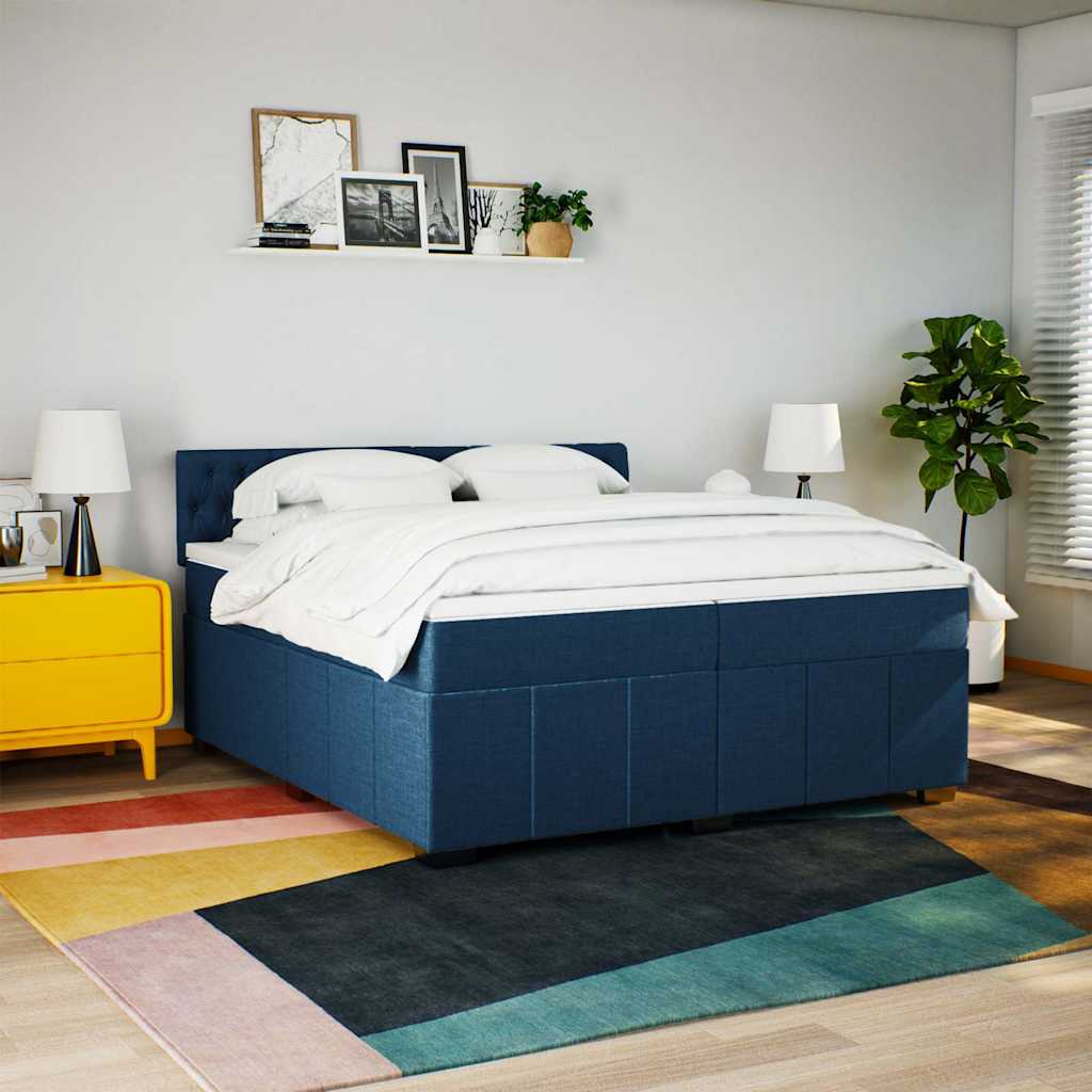 vidaXL Boxspring met matras stof blauw 200x200 cm, foto 2