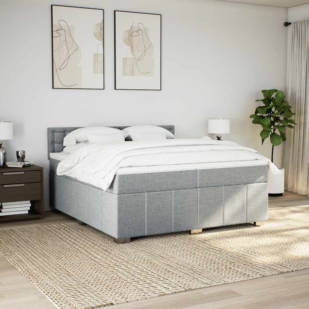 vidaXL Boxspring met matras stof lichtgrijs 200x200 cm afbeelding