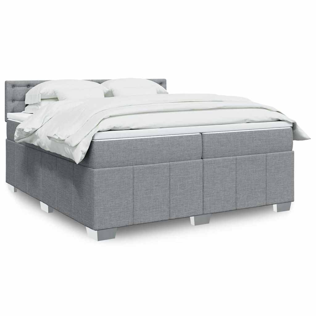 vidaXL Boxspringbett mit Matratze Hellgrau 200x200 cm Stoff