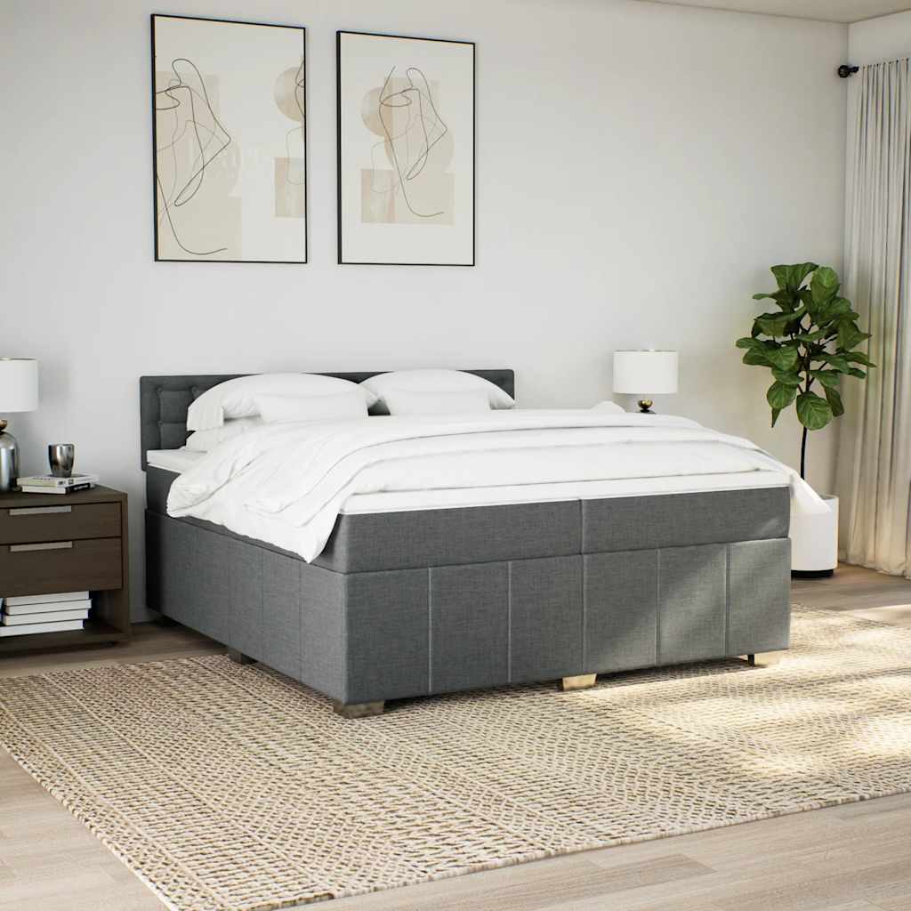 vidaXL Boxspring met matras stof donkergrijs 200x200 cm grijs, foto 2
